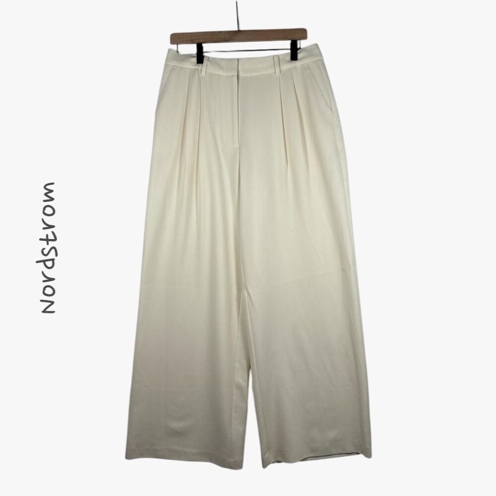 Nordstrom Women's High Rise Wide Leg Pants in Cream Sz 10 Boho Casual